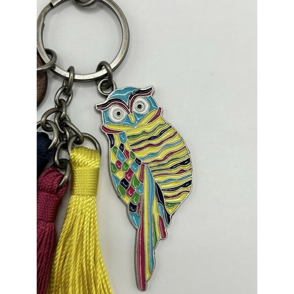Sakroots Pewter Multicolor Enamel Owl Bag Charm Keychain with Tassels - Picture 6 of 11